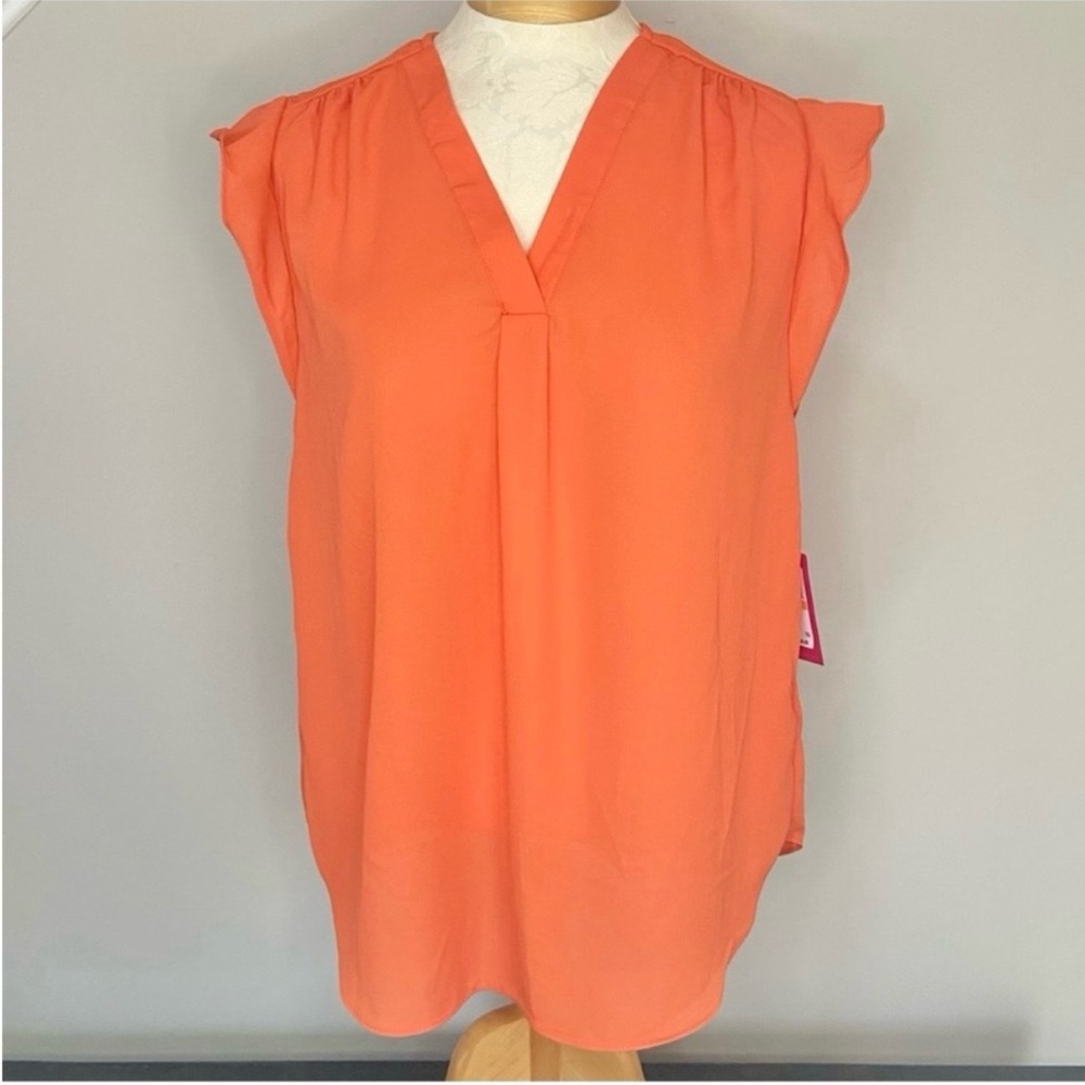 VINCE CAMUTO Flutter Cap Sleeve V-Neck Blouse in Tiger Lily Orange NEW Small